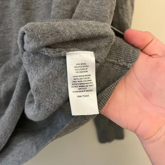 Thomas Parker NY Gray Patch Brown Wool Sweater M 1/4 Zip Long Sleeve Preppy - Picture 7 of 8